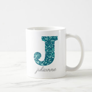 Aqua Glitter Pattern Letter J name Mok