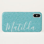 Aqua Glitter Persoonlijk naamscript Case-Mate iPhone Case (Achterkant (horizontaal))