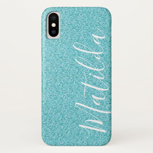 Aqua Glitter Persoonlijk naamscript Case-Mate iPhone Case (Achterkant)