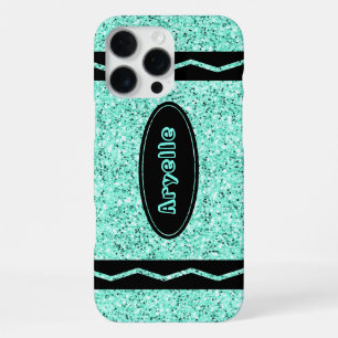 Aqua Glitter Potlood Naam iPhone / iPad hoesje iPhone 16 Pro Max Hoesje