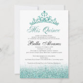 Aqua Glitter Quinceañera Uitnodiging Mis Quince (Voorkant)