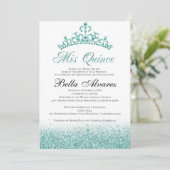 Aqua Glitter Quinceañera Uitnodiging Mis Quince (Staand voorkant)