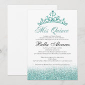 Aqua Glitter Quinceañera Uitnodiging Mis Quince (Voorkant / Achterkant)