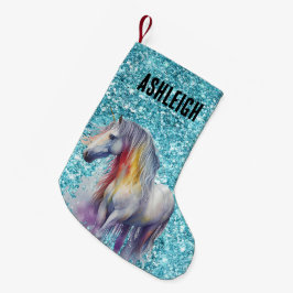 Aqua Glitter Sparkle Eenhoorn Naam Kleine Kerstsok