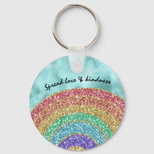 Aqua Glitter Sparkle Gold Rainbow Sleutelhanger