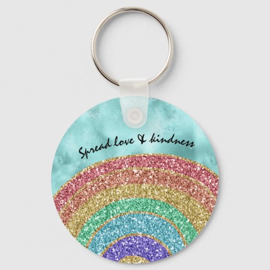 Aqua Glitter Sparkle Gold Rainbow Sleutelhanger (Voorkant)