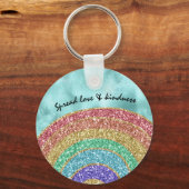 Aqua Glitter Sparkle Gold Rainbow Sleutelhanger (Voorkant)