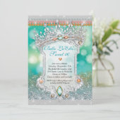 Aqua Glitter Tiara Sweet 16 uitnodiging (Staand voorkant)