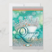 Aqua Glitter Tiara Sweet 16 uitnodiging (Achterkant)
