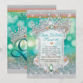 Aqua Glitter Tiara Sweet 16 uitnodiging (Voorkant / Achterkant)