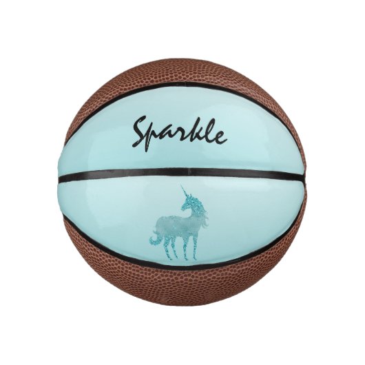 Aqua Glitter Unicorn gepersonaliseerd Basketbal (Voorkant)