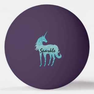 Aqua Glitter Unicorn gepersonaliseerd Pingpongbal