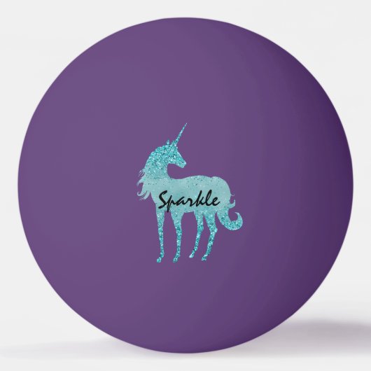 Aqua Glitter Unicorn gepersonaliseerd Pingpongbal (Voorkant)