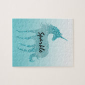 Aqua Glitter Unicorn gepersonaliseerde offerte Legpuzzel (Horizontaal)