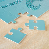 Aqua Glitter Unicorn gepersonaliseerde offerte Legpuzzel (Zijkant)