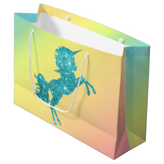 Aqua Glitter Unicorn Groot Cadeauzakje (Voorkant Gekanteld)