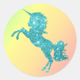 Aqua Glitter Unicorn Ronde Sticker