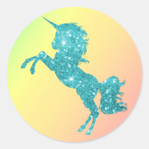 Aqua Glitter Unicorn Ronde Sticker