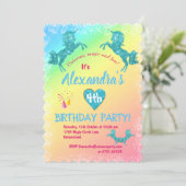 Aqua Glitter Unicorns Birthday Kaart (Staand voorkant)