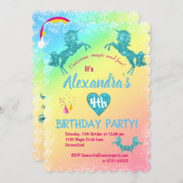 Aqua Glitter Unicorns Birthday Kaart