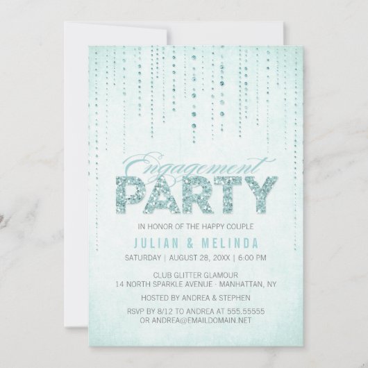 Aqua Glitter Watch Engagement Party Kaart (Voorkant)