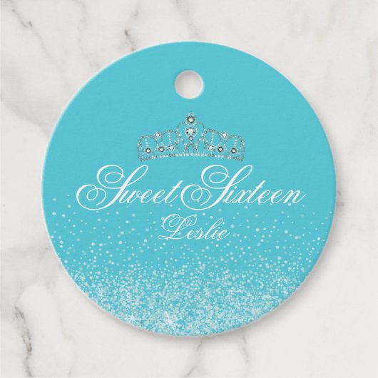 Aqua glitter, zoet 16 bedankjes labels (Voorkant)