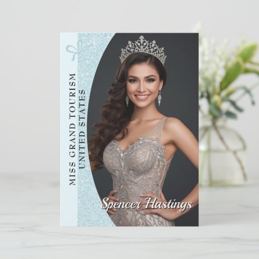 Aqua Glitz Autograph Cards for Pageants | QR Code Kaart (Staand voorkant)