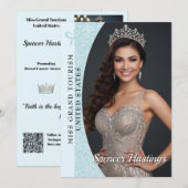 Aqua Glitz Autograph Cards for Pageants | QR Code Kaart (Voorkant / Achterkant)