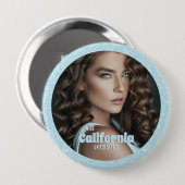 Aqua Glitz-foto-knopspeld Ronde Button 4,0 Cm (Voorkant /achterkant)