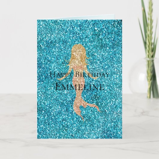 Aqua Glitz Glitter Sparkle Mermaid Name Kaart (Voorkant)