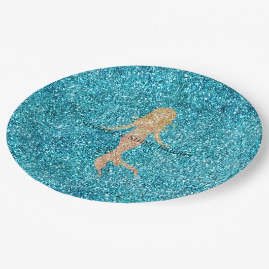Aqua Glitz Glitter Sparkle Zeemeermin Papieren Bordje (Gekanteld)