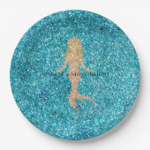 Aqua Glitz Glitter Sparkle Zeemeermin Papieren Bordje (Voorkant)