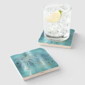 Aqua Glitz Glitter Tropische Palmboom Stenen Onderzetter (Zijkant)