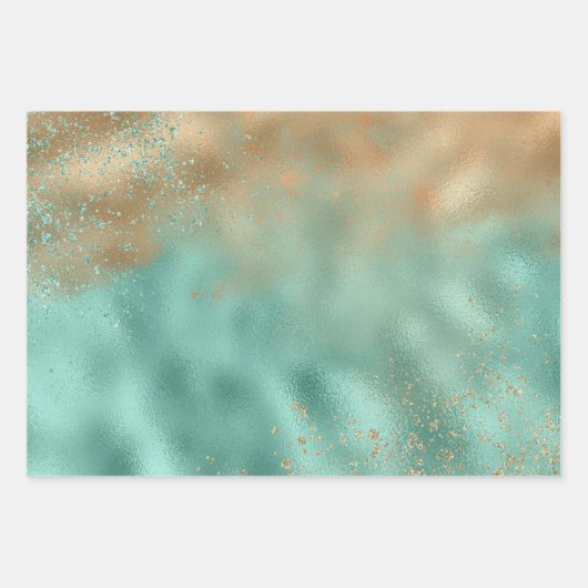Aqua Glitz Gold Glitter Inpakpapier Vel (Voorkant 2)