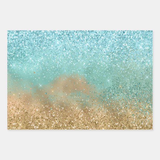 Aqua Glitz Gold Glitter Inpakpapier Vel (Voorkant)