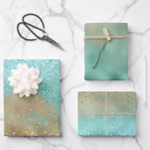 Aqua Glitz Gold Glitter Inpakpapier Vel