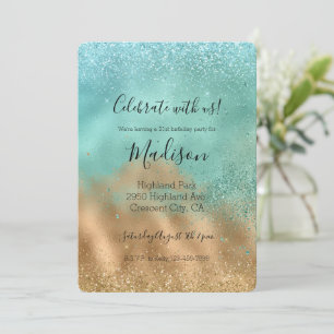 Aqua Glitz Gold Glitter Kaart