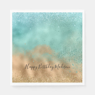 Aqua Glitz Gold Glitter Servet