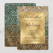 Aqua Glitz Gold Leopard Print Glitter Kaart (Voorkant / Achterkant)