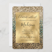 Aqua Glitz Gold Leopard Print Glitter Kaart (Voorkant)