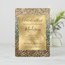 Aqua Glitz Gouden Luipaardprint Glitters    Kaart
