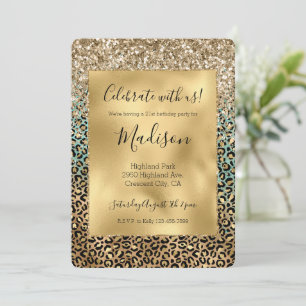  Aqua Glitz Gouden Luipaardprint Glitters    Kaart