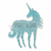Aqua Glitzy Glitter Sparkle Unicorn Sticker (Voorkant)