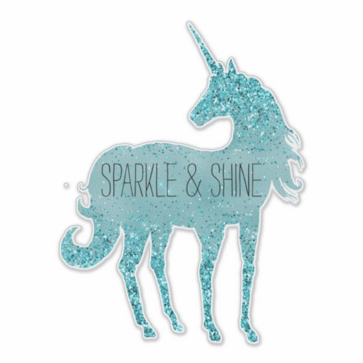 Aqua Glitzy Glitter Sparkle Unicorn Sticker (Voorkant)