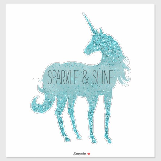 Aqua Glitzy Glitter Sparkle Unicorn Sticker (Vel)