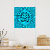 Aqua Glow Fractal Roos Print (Keuken)