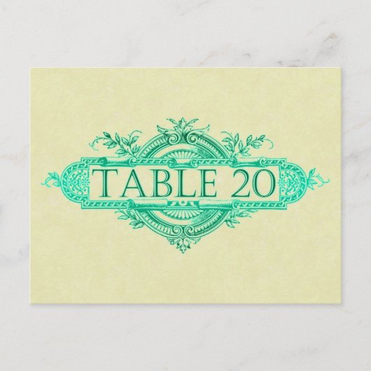 Aqua Glow Vintage Wedding Reception Tabelnummers Briefkaart (Voorkant)