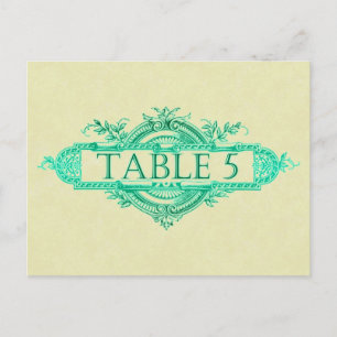 Aqua Glow Vintage Wedding Reception Tabelnummers Briefkaart