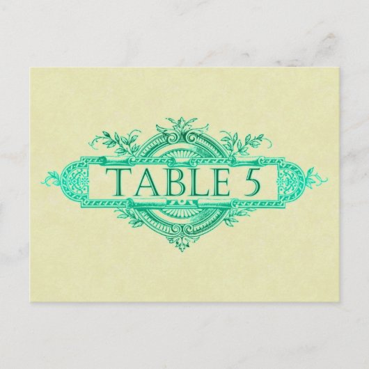 Aqua Glow Vintage Wedding Reception Tabelnummers Briefkaart (Voorkant)