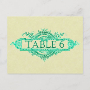 Aqua Glow Vintage Wedding Reception Tabelnummers Briefkaart